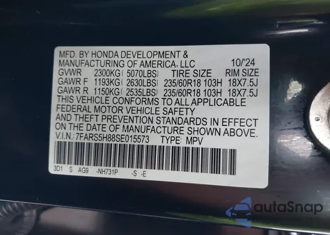 2025 Honda Cr-V Hybrid Sport-L from USA, damaged, VIN 7FARS5H88SE015573
